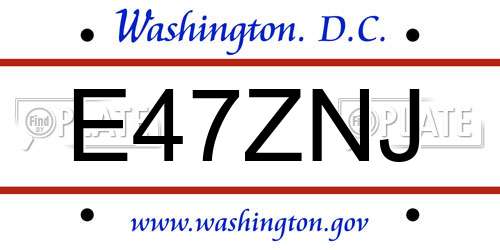 E47ZNJ District Of Columbia License Plate