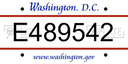 E489542 District Of Columbia License Plate