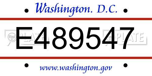 E489547 District Of Columbia License Plate