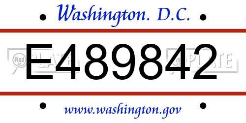 E489842 District Of Columbia License Plate