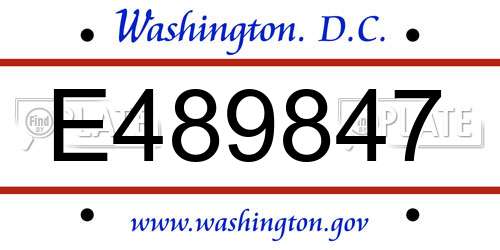 E489847 District Of Columbia License Plate