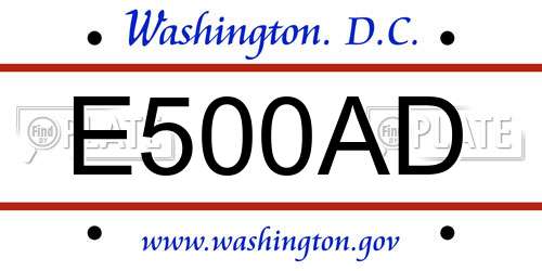 E500AD District Of Columbia License Plate