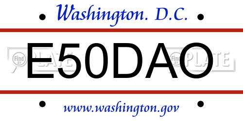 E50DAO District Of Columbia License Plate