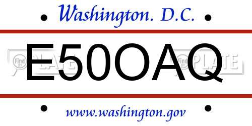 E50OAQ District Of Columbia License Plate