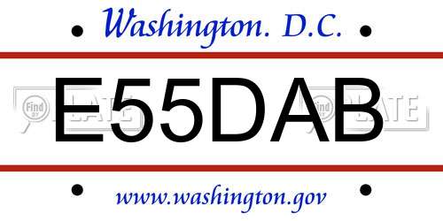 E55DAB District Of Columbia License Plate