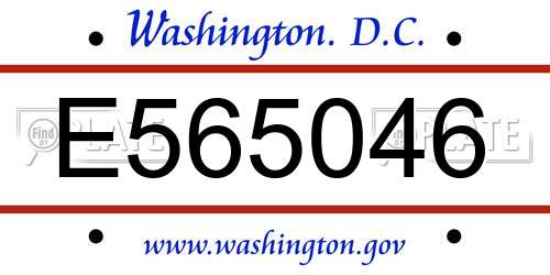 E565046 District Of Columbia License Plate