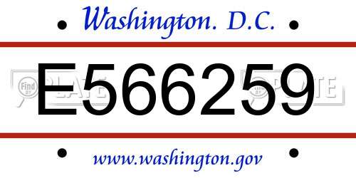 E566259 District Of Columbia License Plate