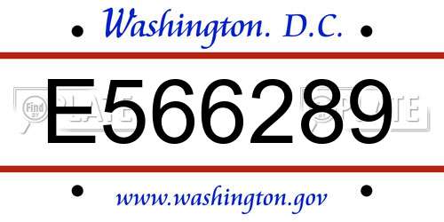 E566289 District Of Columbia License Plate
