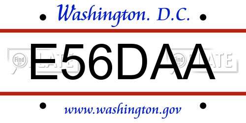 E56DAA District Of Columbia License Plate