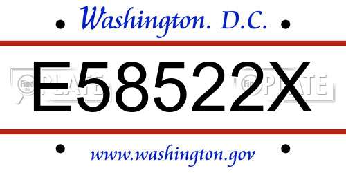 E58522X District Of Columbia License Plate