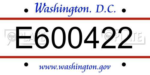 E600422 District Of Columbia License Plate