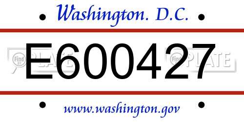 E600427 District Of Columbia License Plate