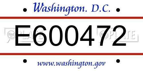 E600472 District Of Columbia License Plate