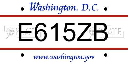 E615ZB District Of Columbia License Plate