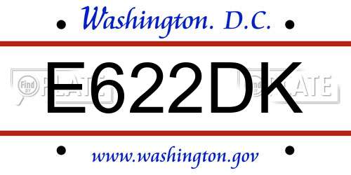 E622DK District Of Columbia License Plate
