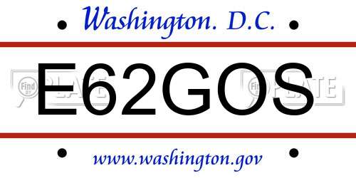 E62GOS District Of Columbia License Plate