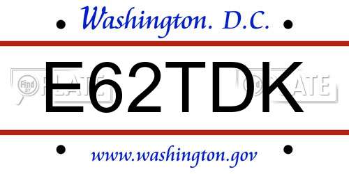 E62TDK District Of Columbia License Plate