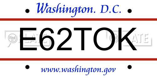 E62TOK District Of Columbia License Plate