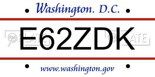 E62ZDK District Of Columbia License Plate