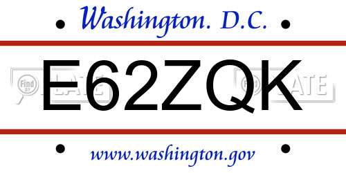 E62ZQK District Of Columbia License Plate