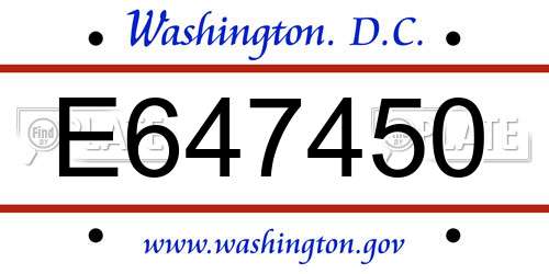 E647450 District Of Columbia License Plate