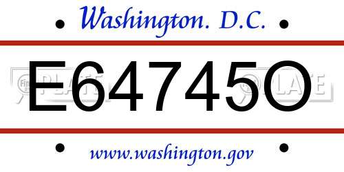 E64745O District Of Columbia License Plate