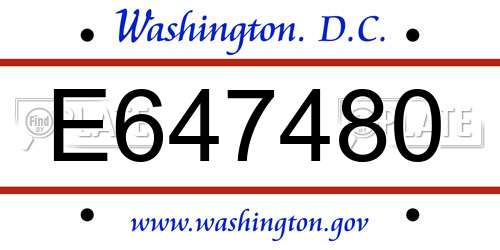 E647480 District Of Columbia License Plate