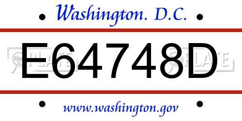 E64748D District Of Columbia License Plate