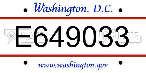 E649033 District Of Columbia License Plate