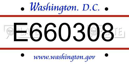 E660308 District Of Columbia License Plate