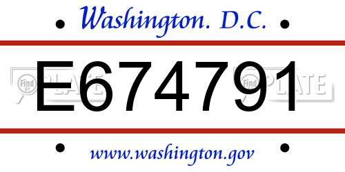 E674791 District Of Columbia License Plate