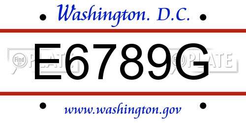 E6789G District Of Columbia License Plate
