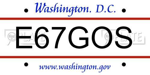E67GOS District Of Columbia License Plate