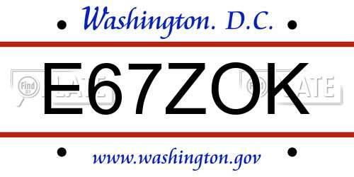 E67ZOK District Of Columbia License Plate