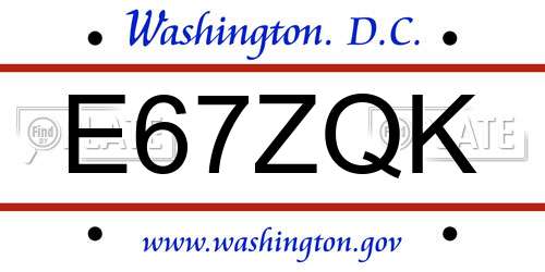 E67ZQK District Of Columbia License Plate