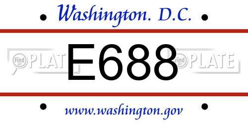 E688 District Of Columbia License Plate