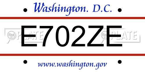 E702ZE District Of Columbia License Plate