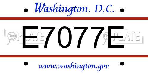 E7077E District Of Columbia License Plate