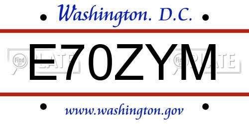 E70ZYM District Of Columbia License Plate