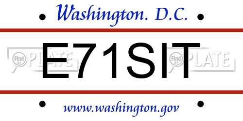 E71SIT District Of Columbia License Plate