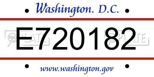 E720182 District Of Columbia License Plate