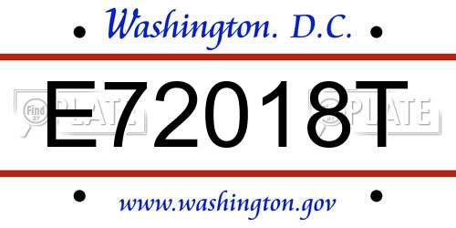 E72018T District Of Columbia License Plate