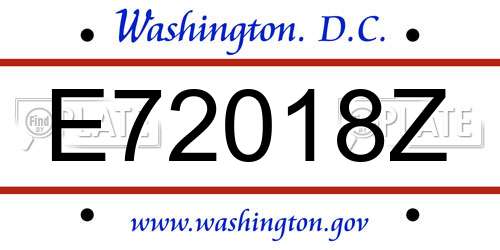 E72018Z District Of Columbia License Plate