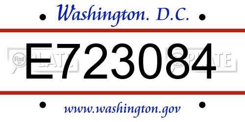 E723084 District Of Columbia License Plate