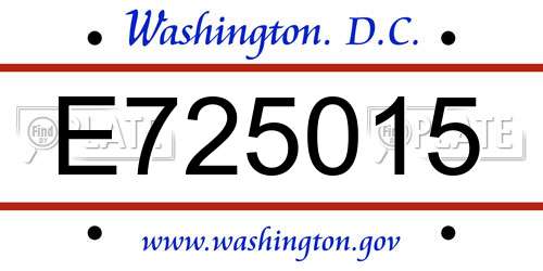 E725015 District Of Columbia License Plate