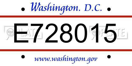 E728015 District Of Columbia License Plate