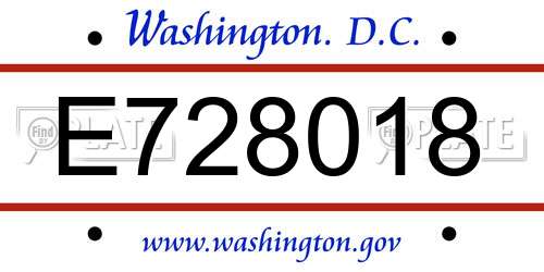 E728018 District Of Columbia License Plate