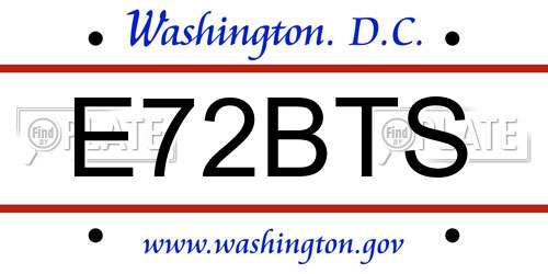 E72BTS District Of Columbia License Plate
