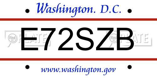 E72SZB District Of Columbia License Plate