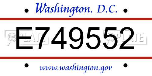 E749552 District Of Columbia License Plate